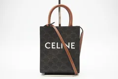 ★3日以内返品可★ 美品 CELINE セリーヌ トリオンフ キャンバス ミニ バーティカル カバ トートバッグ タン 194372BZK.04LU 2wayトートバッグ ブラウン ホワイト キャンバス レディース