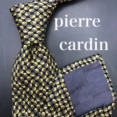 【美品】pierre cardinネクタイドット 総柄 ブラック イエロー 黒