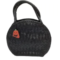 ♪♪IBIZA イビサ レディース ハンドバッグ 編み込みレザー ハロウィンチャーム付き ブラック