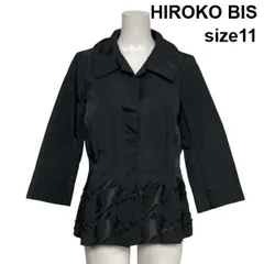 ◇ ヒロコビス HIROKO BIS テーラードジャケット 長袖 ペプラムデザイン フロッキー タック 黒 ブラック 11 L 11号 レディース S6B462のサムネイル
