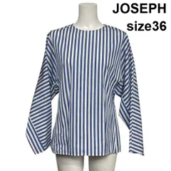 ◇ ジョゼフ JOSEPH 長袖プルオーバー ブラウス クルーネック ボールドストライプ 白 青 バイカラー 綿100％ 36 S 7号 レディース S6B470のサムネイル