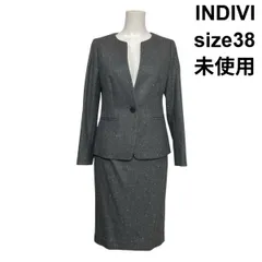 ◆ 未使用 インディヴィ INDIVI セットアップスーツ ノーカラージャケット タイトスカート 膝丈 毛 コットン 38 M 9号 レディース S6B452