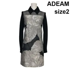 ◇ アディアム ADEAM 膝丈ワンピース 14-15AW ドレス 長袖 異素材 シースルー ジャガード 黒 シルバー色 2 S 7号 レディース S6B431のサムネイル