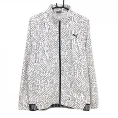 【超美品】プーマ ジャケット 白×黒 英字総柄 裏地メッシュ 薄手 背面一部リブ メンズ XL ゴルフウェア PUMA