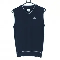 【超美品】アディダス ニットベスト ネイビー×グレー Vネック ロゴ刺しゅう メンズ M/M ゴルフウェア adidas