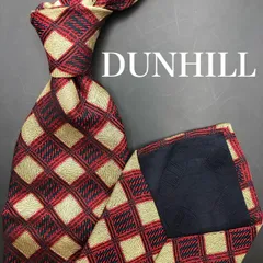 【美品】Dunhil ネクタイ チェック柄 レッド ベージュ ブランドロゴ