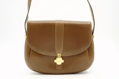 オールド グッチ ヴィンテージ ショルダーバッグ GGロゴ ストラップ 調整可能 プッシュロック クラシック レザー 茶 ブラウン GUCCI 5172h