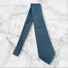 エルメス ネクタイ H柄 ターコイズ 総柄 シルク