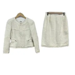 Rene(ルネ) スカートスーツ レディース美品  - ベージュ×アイボリー ツイード/ラメ/ジップアップ
