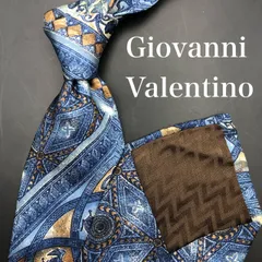 【美品】GIANNI VALENTINO ネクタイ総柄 ブルー 青 シルク