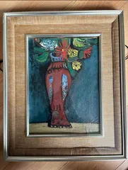 【アンティーク】油絵 花瓶の花 額装 アート 落ち着いた色彩 レトロ インテリア