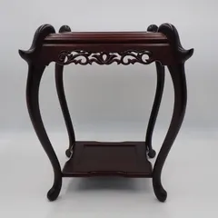 花台 飾り台 高台 置台 唐木 盆栽 猫足 木製四つ足 透かし彫り 茶道具 古道具 サイズ約W30.5×H35×D30.5cm#15784