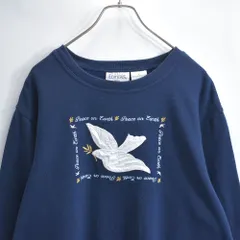 90〜00s basic EDITIONS plus Peace on Earth 刺繍 アップリケ デザイン クルーネック スウェット 裏起毛 鳩 平和  ヴィンテージ ビンテージ USA アメリカ古着 レディースXL相当