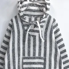90〜00s Baja Hoodie  ストライプ デザイン メキシカンパーカー メキパ バハパーカー ブラック ホワイト ヴィンテージ ビンテージ USA アメリカ古着 メンズMサイズ