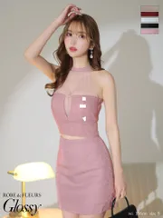ピンク [GL2897-B-2401 【ROBE de FLEURS Glossy/ローブ・ド・フルール グロッシー】ホルターネック/ ラメニット/ セットアップ/ バックリボン/ シアー/ タイト/ キャバドレス/ AngelR　エンジェルアール