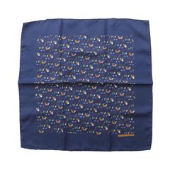 エルメス HERMES ポケットチーフ シルク バード ブルー チーフ カレ45