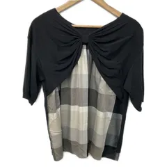 ブルーレーベルクレストブリッジ 半袖カットソー サイズ38 M レディース - 黒×グレー×マルチ Vネック/一部ニット/リボン/チェック柄