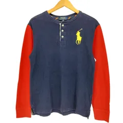 ポロラルフローレン POLO RALPH LAUREN 現行タグ ビックポニー刺繍 カラー切替 ヘンリーネック ロングスリーブTシャツ レディース import：L 