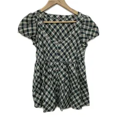 Burberry Blue Label(バーバリーブルーレーベル) 半袖シャツブラウス サイズ38 M レディース美品  - 黒×グリーン×マルチ チェック柄