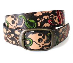 Ed Hardy レザーベルト スタッズ スカルデザイン - メルカリ