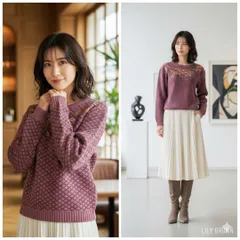 Lily Brown リリーブラウン【F】長袖ニット セーター ピンク 花柄刺繍