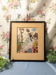 イギリス アンティーク イングリッシュガーデン 刺繍額