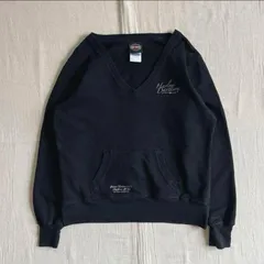 00s　archive　HARLEY-DAVIDSON　ハーレーダビッドソン　ウィング　翼ラメプリント　両面ロゴ　Vネック　薄手スウェット　マフポケット　Sサイズ　ブラック　黒　平成ギャル　Y2K　glitter wing print sweat shirt