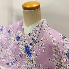 小紋 単衣 洗える着物 裄61.5cm 身丈154.5cm ピンク 花柄 お洒落着 普段着 ポリエステル 美品 S サイズ 5252