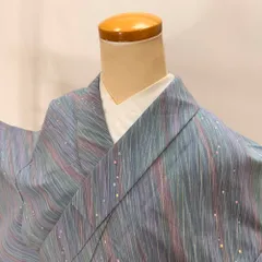 小紋 単衣 洗える着物 裄63cm 身丈148cm 紫 花柄 お洒落着 普段着 ポリエステル 美品 S サイズ 5259