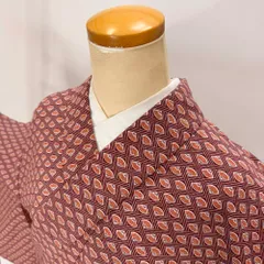 小紋 単衣 洗える着物 裄64.2cm 身丈152.5cm 茶色 花柄 お洒落着 普段着 ポリエステル 美品 M サイズ 5263