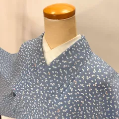 小紋 単衣 洗える着物 裄65cm 身丈165.2cm グレー 花柄 お洒落着 普段着 ポリエステル 美品 M サイズ 5273