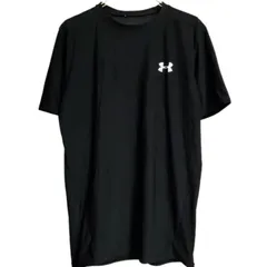 B1473 アンダーアーマー UNDER ARMOUR Tシャツ 長袖 五分袖(XXL) 黒 ワンポイント Uネック