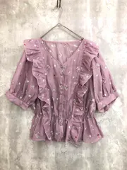 NICECLAUP ナイスクラップ フラワー刺繍 Vネック フリル ブラウス シャツ sizeF/ピンク系 ■◆ レディース