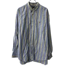 90s Ralph Lauren 長袖 ストライプシャツ XL ブルー イエロー ラルフローレン ボタンダウン ロゴ 長袖シャツ トップス 春物 a802-5889