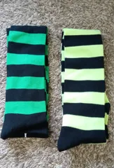 未使用品 ニーハイソックス 2足セット 緑×黒 黄色×黒 レディース 24cmくらい