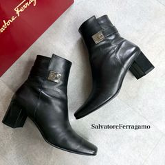 FERRAGAMO アンクルブーツ ブラック レザー ガンチーニ ヒール - メルカリ