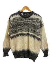 eskimo KNITWEAR 総柄ニット セーター 80S イングランド製 古着 ビンテージ L オフホワイト メンズ/078