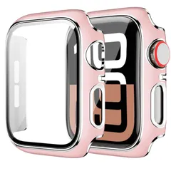 【数量限定】キズ防止 防塵 全面保護 高透過率 3D曲面エッジ 軽量(40mm，ピンク＋シルバーエッジ) 素材 PC+ガラス Watch保護ケース Apple Apple 対応 40mm SE3/SE2/SE/6/5/4 Series カバー アップルウォッチ