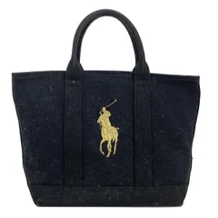 RalphLauren(ラルフローレン) トートバッグ ビッグポニー 黒×ゴールド 刺繍