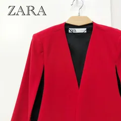ZARA ザラ ケープ ジャケット ノーカラー レッド ブラック Mサイズ レディース ファッション _208021のサムネイル