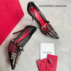 VALENTINO GARAVANI ヴァレンティノガラヴァーニ ロックスタッズ パンプス ブラック ゴールド金具 パテントレザー 37 レディースシューズ 24cm シースルー　L103