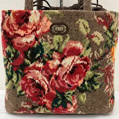 191　FEILER　フェイラー　トートバッグ　 ロザリウム　花柄　巾着型　ブラウン系　 茶　シュニール織り　レディース