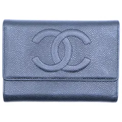 CHANEL (シャネル) ココマーク 三つ折り財布 ロングウォレット カードケース 名刺入れ ブラック キャビアスキン
