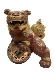 獅子 置物 金属製 魔除け 玉乗り 和風 インテリア 彫刻 縁起物（N68Y