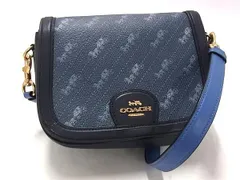 COACH コーチ ショルダーバッグ ホースアンドキャリッジ C4059 ネイビー系 PVC レザー レディース ゴールド金具 美品