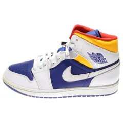 NIKE (ナイキ) AIR JORDAN 1 MID WHITE NAVY YELLOW エアジョーダン1 ミッドカットスニーカー ホワイト/ブルー US8.5/26.5cm 554724-131