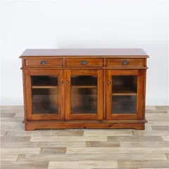 木製 ワイドキャビネット/サイドボード 〔幅120cm×奥行43cm×高さ73cm〕 マホガニー材 引き出し付 真鍮製取っ手 〔完成品〕