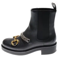 GUCCI (グッチ) ホースビット チェーン装飾 レザー サイドゴア チェルシーブーツ ブラック 670393