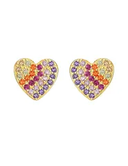 Michooyel レインボー CZ ハート スタッドピアス レディース 18金メッキ シルバー925 アクセサリークリスマス 誕生日 入学式 卒業式 披露宴 発表会プレゼント 上品 大人 アレルギー対応 女性 ギフト