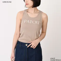 PATOU パトゥ タンクトップ トップス JE015 9994 レディース ブラック ベージュ ロゴプリント コットン ノースリーブ ロゴ クルーネック オーガニック コットン インナー 春夏